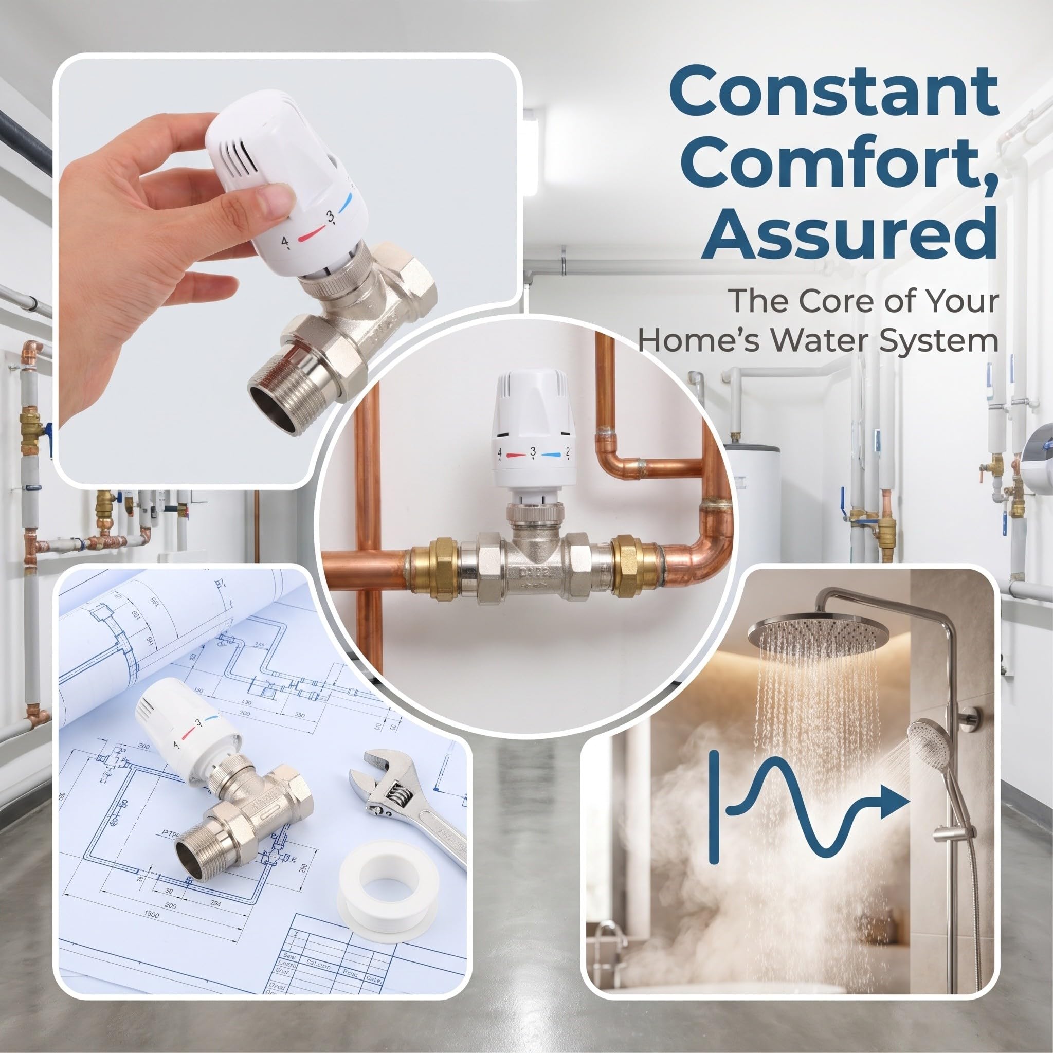 Válvula termostática para radiador, accesorio de calibración de calor para circuito de agua caliente sanitaria, herraje de equilibrado de tuberías DN25 para instalación de calefacción.