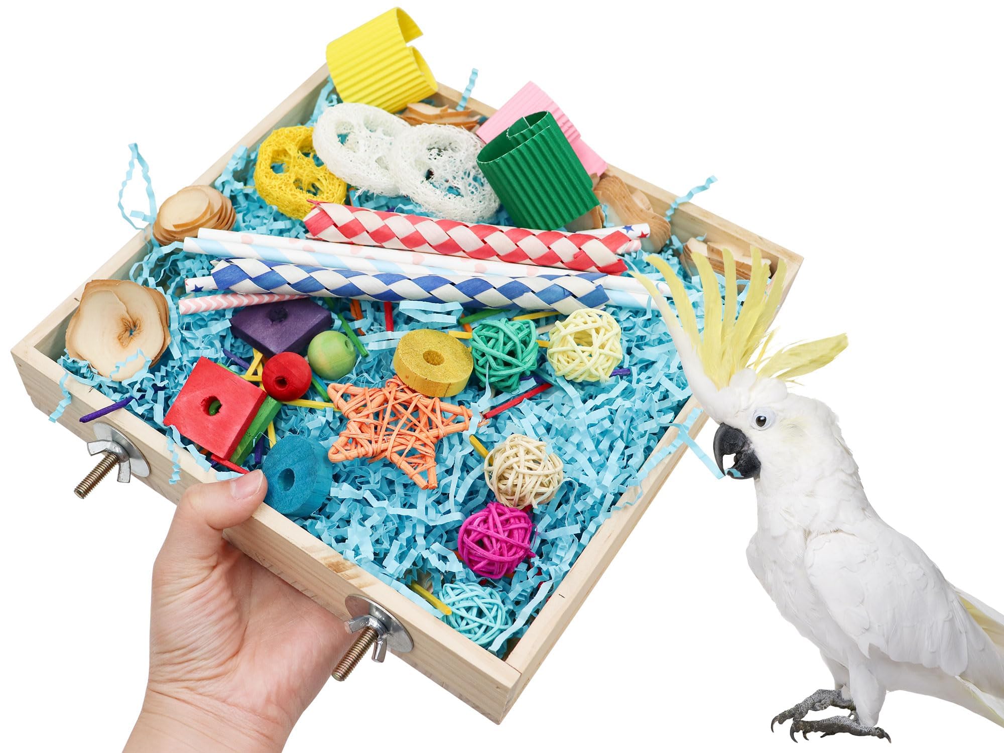 Jinkoozz Bird Foraging Toys Box, Wooden Parrot Shredding Toys Box, Bird Chewing Toys, Birdcage Accessories, Suitable for Small Birds Parakeets Cockatiels Love Birds Conures - image 2