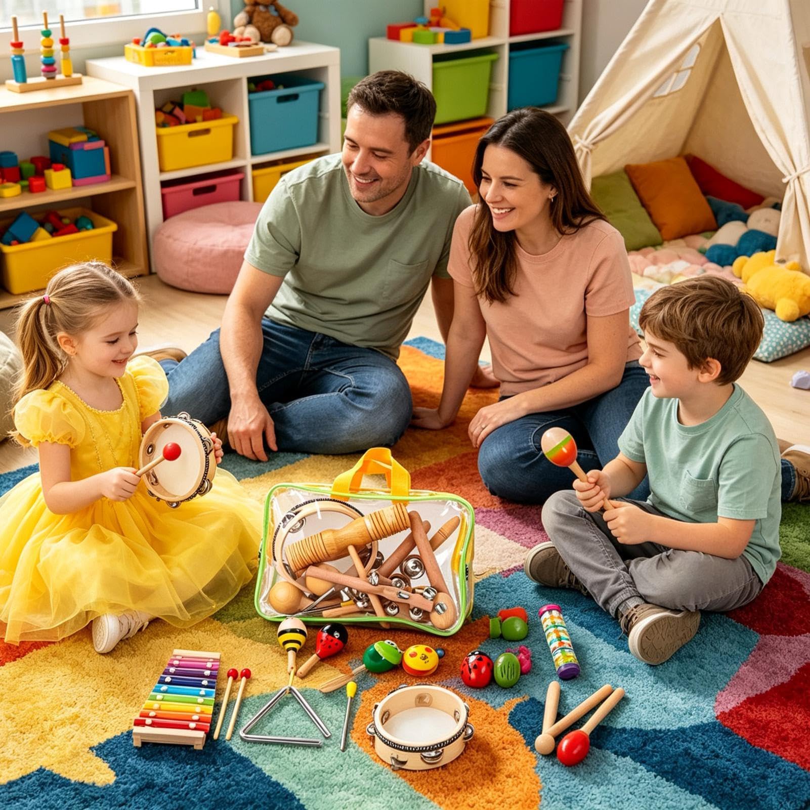 Musikinstrumente-Set für Kinder Xylophon, Holz-Maracas und Lernspielzeug