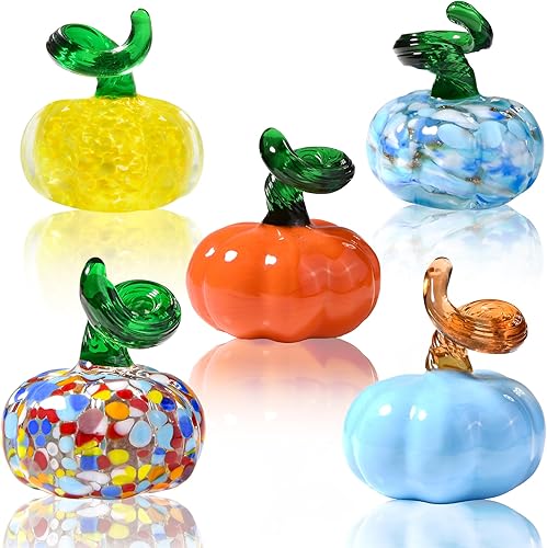 5 figuras pequeñas de cristal soplado coleccionables de Halloween, Acción de Gracias, calabaza, pisapapeles, cosecha de otoño, decoración para el