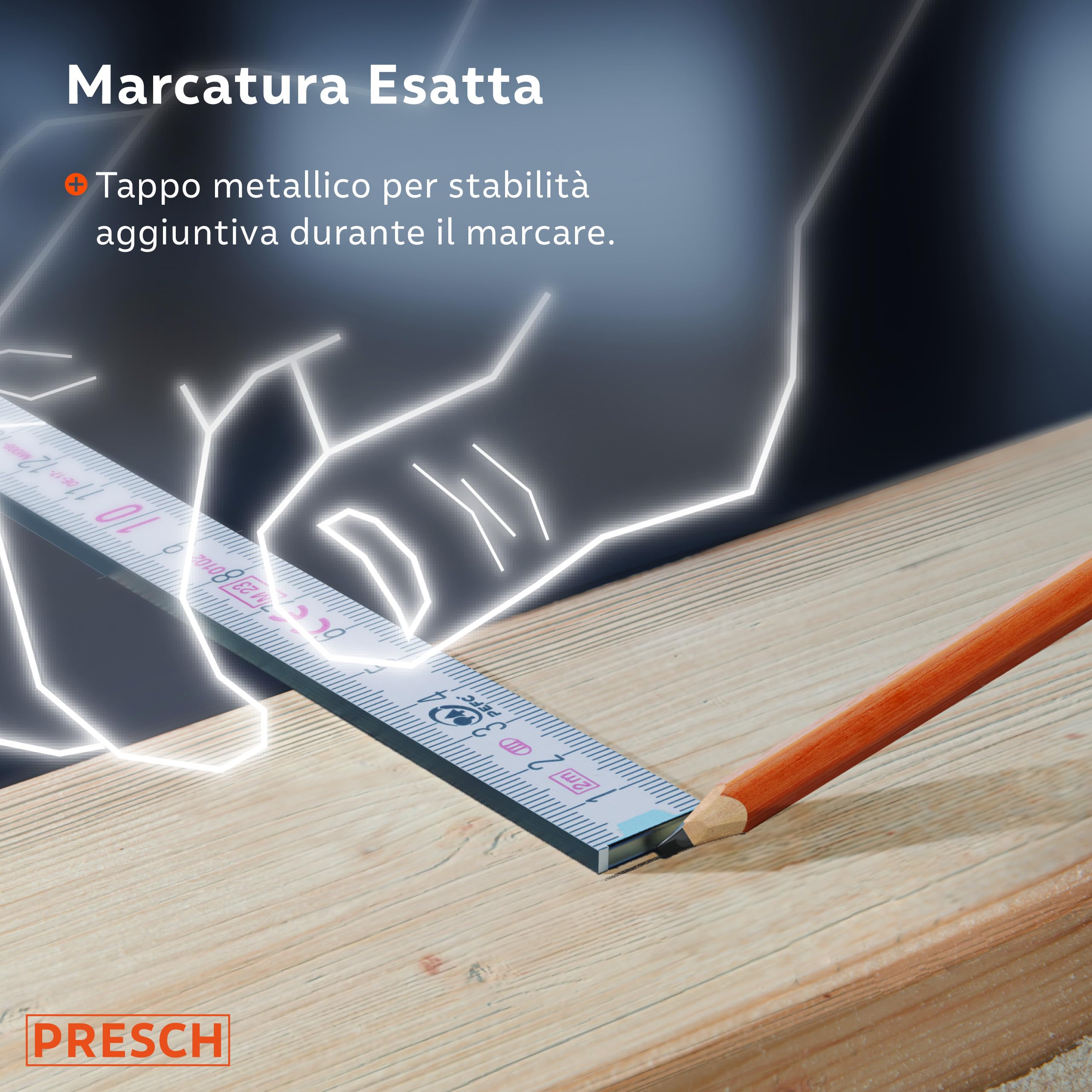 Presch Set di Metri pieghevole da 2 metri con scala degli angoli | 6 pz. | Legno | Arancione/Blu | Numeri grandi e facilmente leggibili | Incastro preciso | Metro legno pieghevole, metro righello