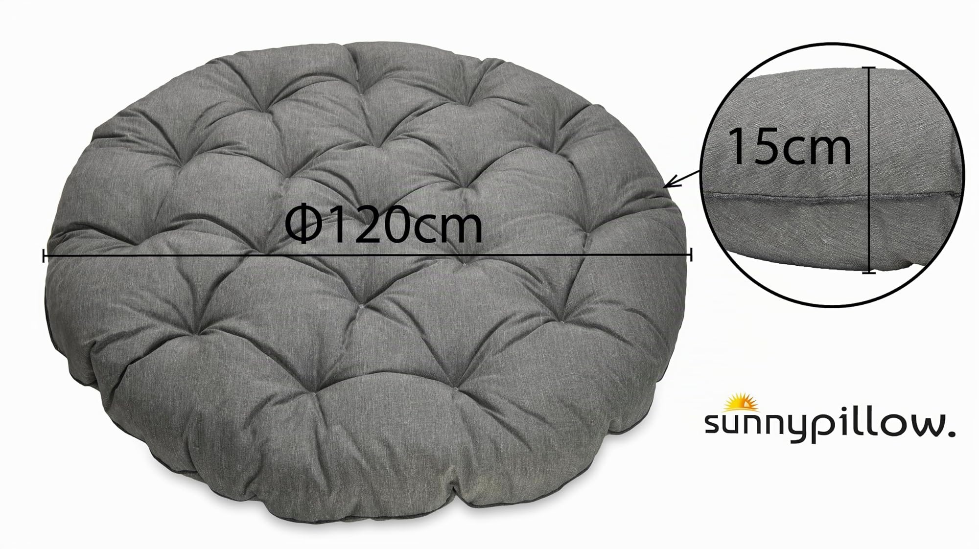 Sunnypillow Fauteuil Papasan Pivotant 360° – Grand Confort avec Coussin Épais Ø 120 cm – Rotin Hydrofuge & Résistant UV – Intérieur & Extérieur – Fauteuil Rond pour Jardin, Terrasse, Balcon – Gris