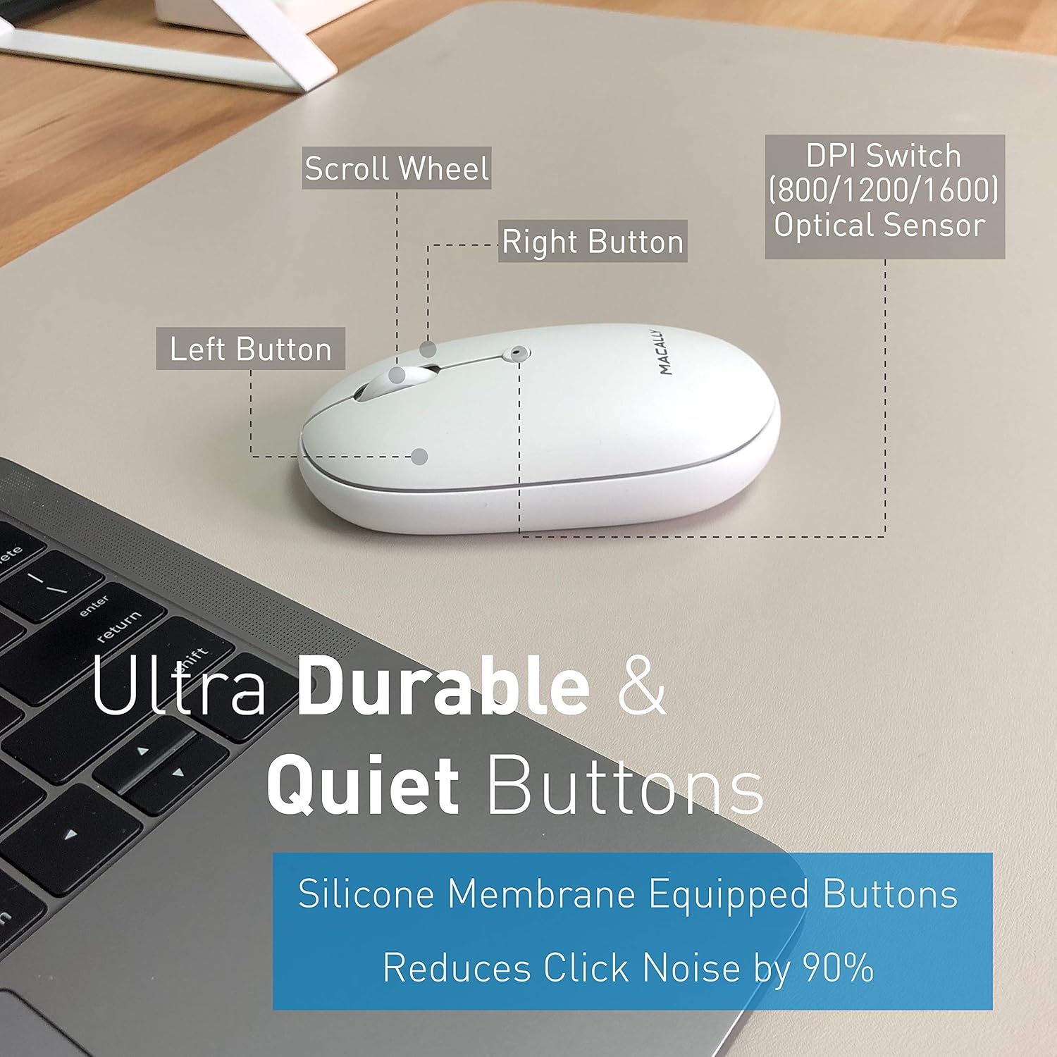 Macally Wireless Bluetooth Rechargeable Mouse and a Ice White Finish Wireless Bluetooth Keyboard, Classic Apple Aesthetic