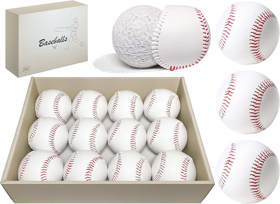 Baseballs 12/24 Pack with Bucket, Standard Size Adult Training Baseballs
