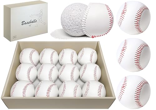 Baseballs 12/24 Pack with Bucket, Standard Size Adult Training Baseballs