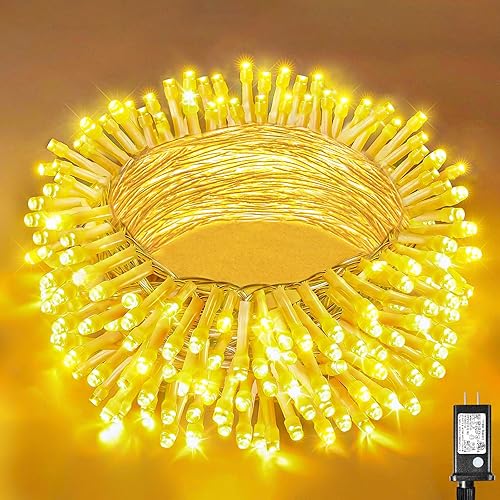 Miniatura 41 de Guirnalda de luces navideñas con 300 LEDs, 99 pies, para interiores y exteriores, cable transparente, impermeable, 8 modos, conectables, decoración
