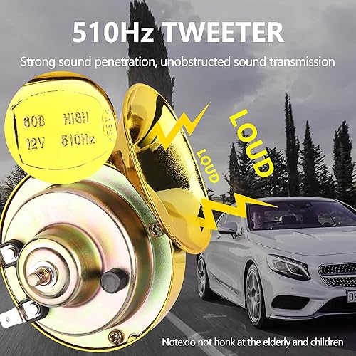Miniatura 5 de Paquete de 2 bocinas de aire de caracol ruidosas para seguridad con cubierta impermeable y a prueba de polvo, bocina de tren universal de doble