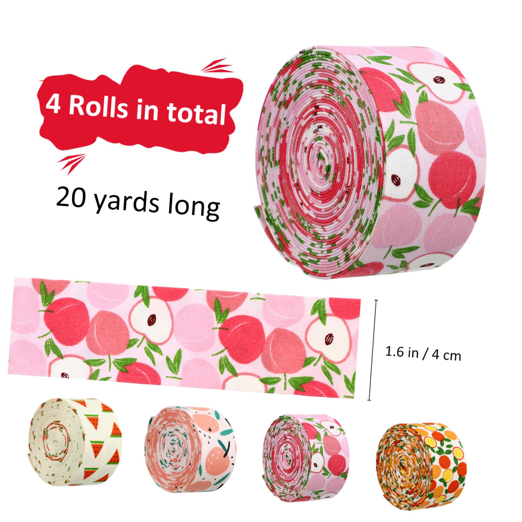 4 Rollen Sommerliches Stoffband mit Fruchtigem Melonenmuster in Verschiedenen Breiten Weiches und Robustes Nylongarn für Geschenkverpackung Blumensträuße und DIY Dekorationen