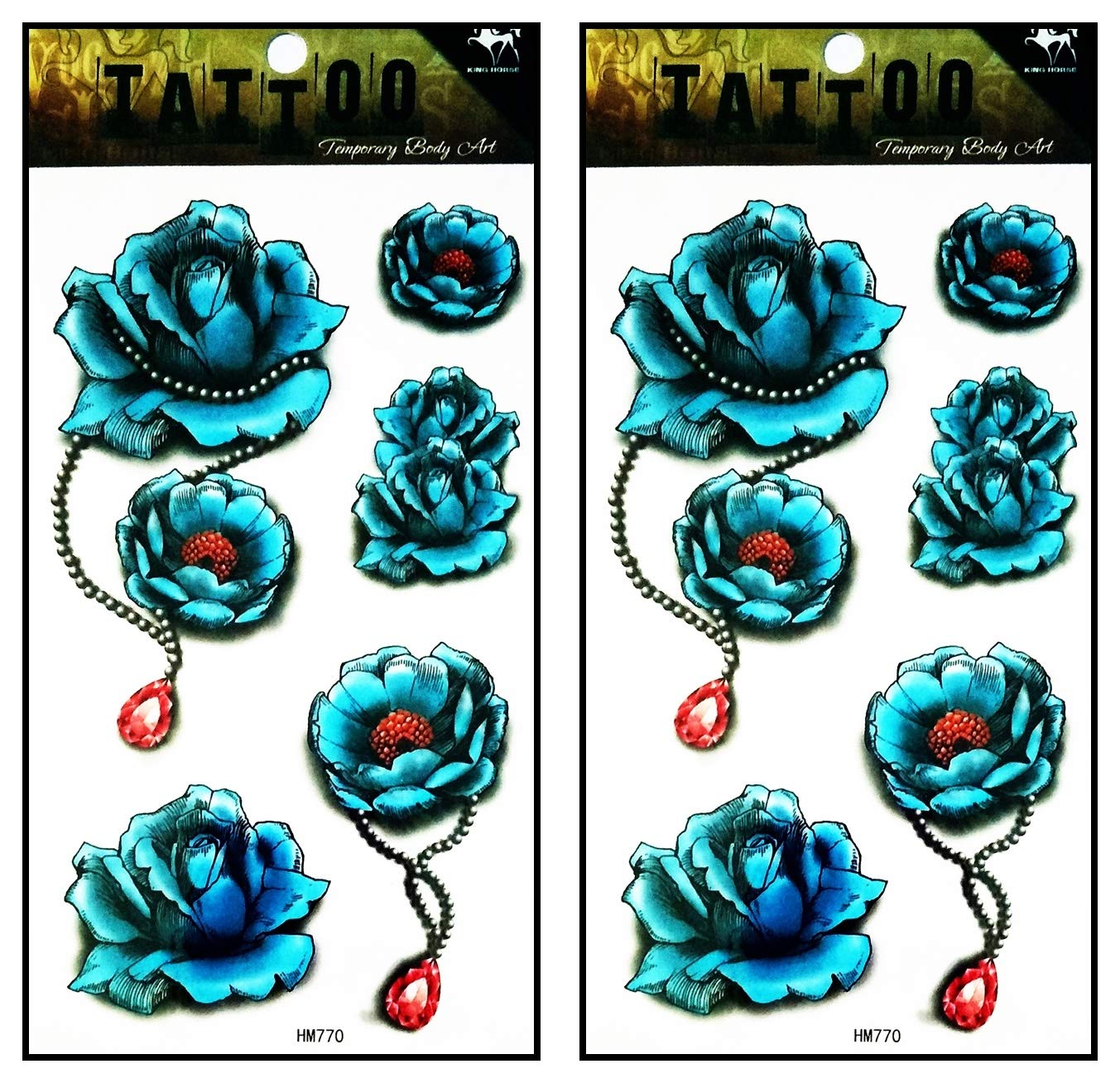Amazon.com: Tattoos 2 Sheets Blue Rose Diamond Necklace Chains Temporary  Tattoos Body Art Stickers Fake Waterproof Removable Stickers Party for  Teens Men Women : Beauty & Personal Care