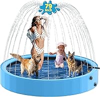 Raxurt 79'' Foldable Dog Pool with Sprinkler - Heavy Duty PVC Non-Slip 2-in-1 Pool for Large Dogs, Outdoor Pet Bathing Tub, Blue