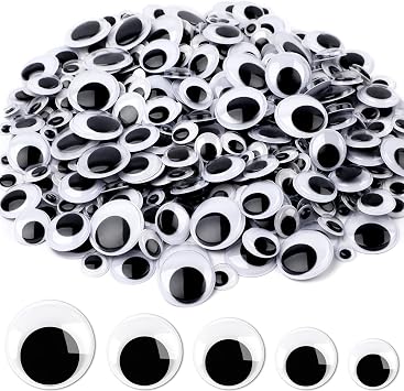 JULMELON 500 Pieces Wiggle Googly Eyes Self Adhesive Black White Craft Eyes for DIY Crafts Decoration 0.4 in, 0.6 in, 0.8 in, 1 in, 1.2 in