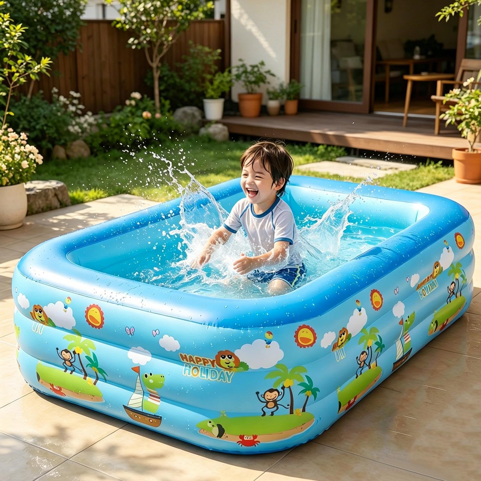 Piscina Hinchable Infantil Resistente UV Portátil Plegable | Piscina Hinchable Cuadrada Exterior Para Verano Caluroso Interior Exterior Jardín Terraza Patio Trasero Parque Acuático
