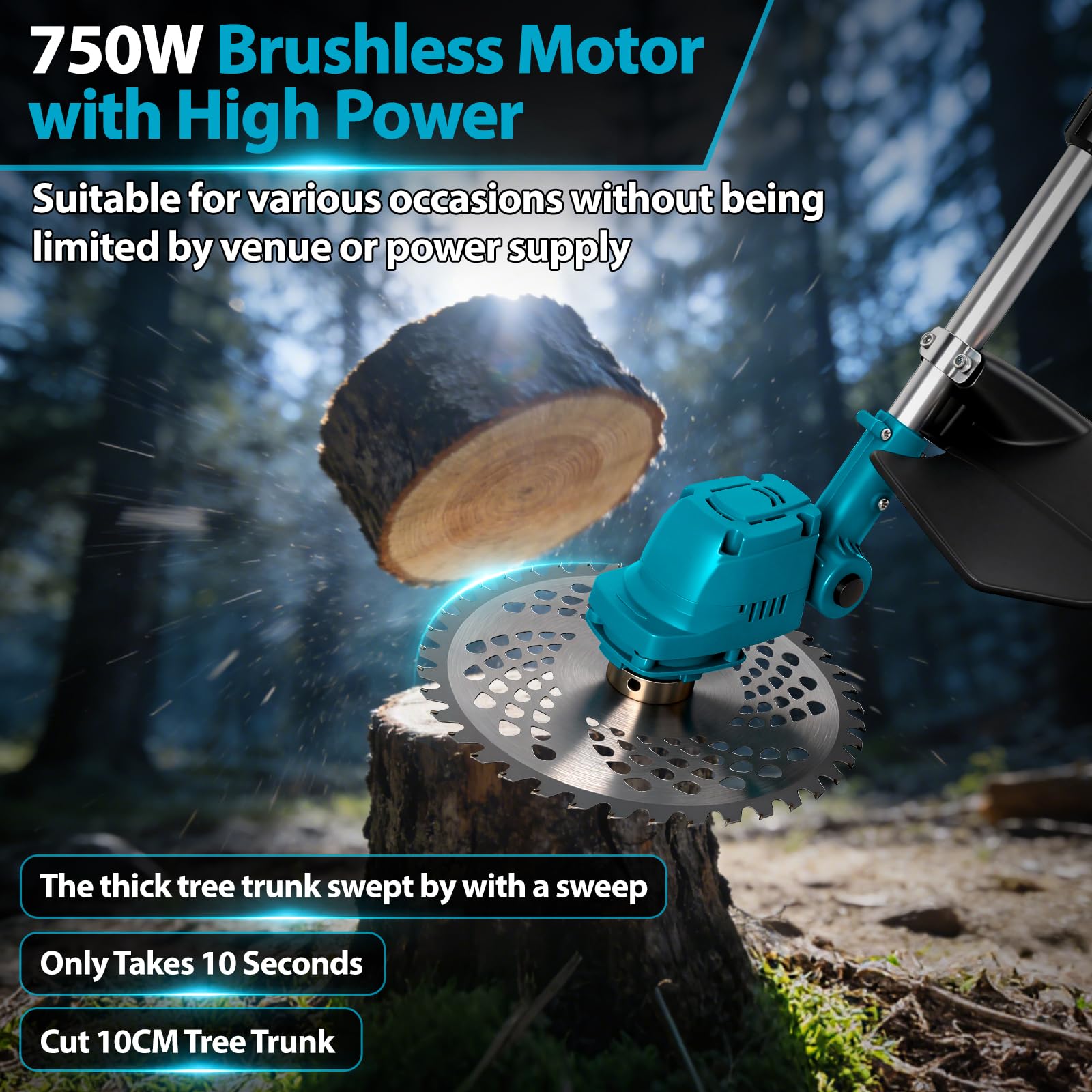 Desbrozadora compatible con baterías Makita de 18 V, motor sin escobillas de 750 W, plegable 180°, cabezal giratorio de 90°, para jardín y cuidado del césped