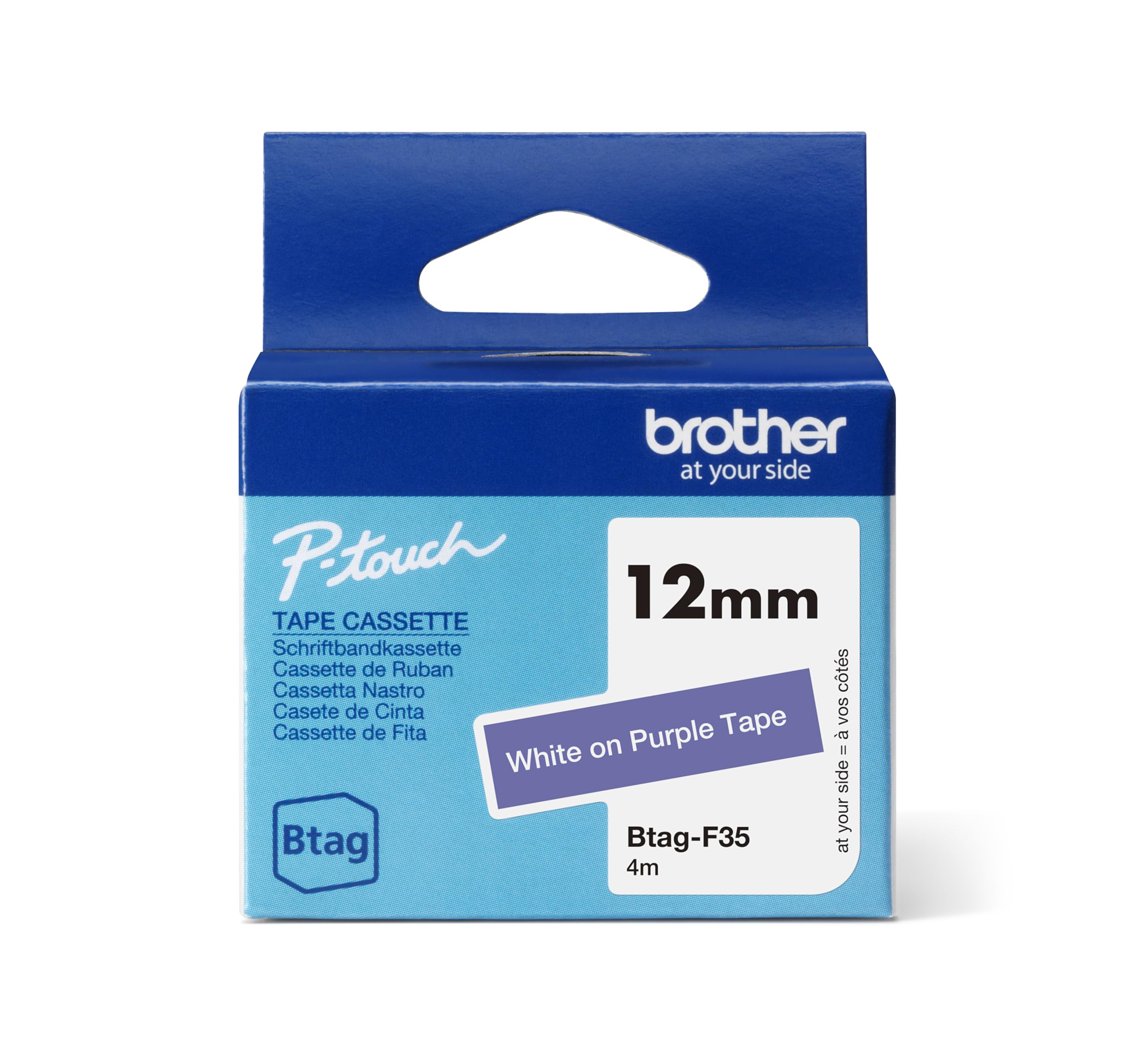 Brother Original Btag-F35 Label Tape 12 mm Wide 4 m Long White/Purple