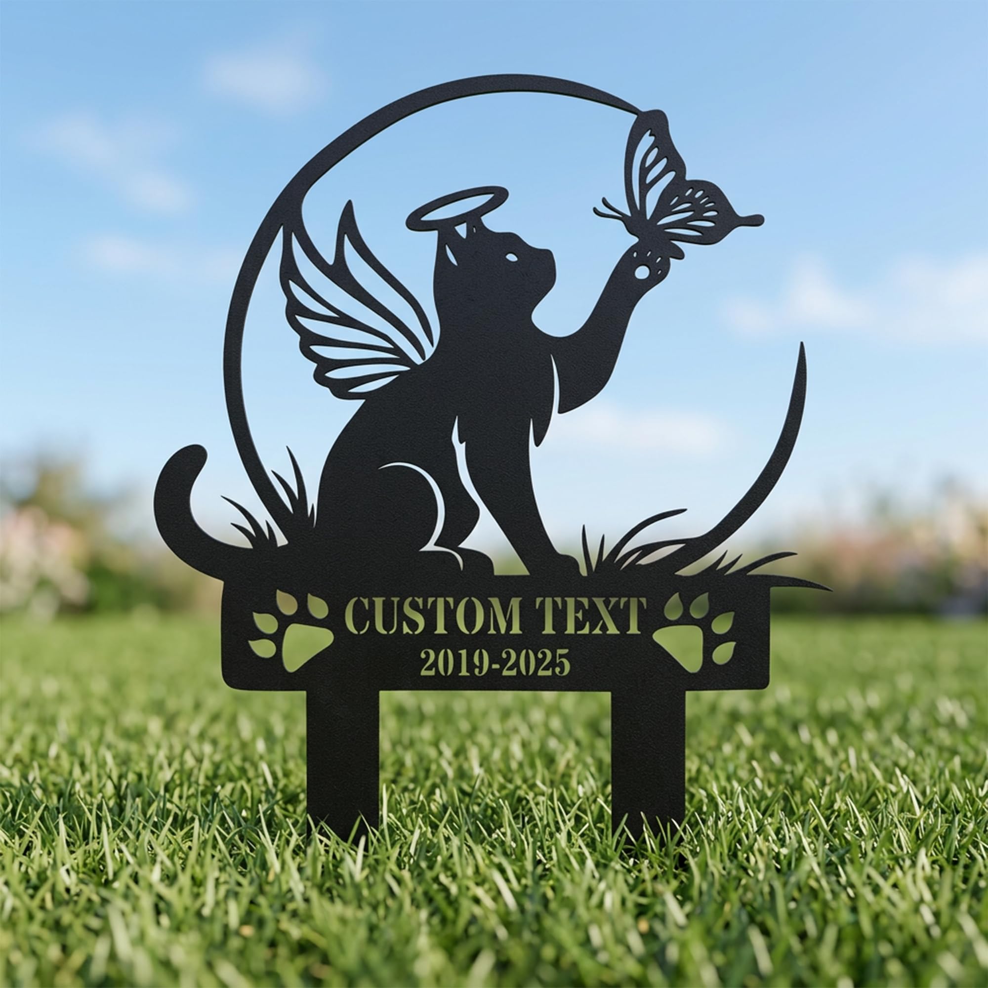 JeathFea Personalized Metal Cat Memorial Grave Stake, Custom Cats Name Memorial Plaques for Outdoors, Cat Memorial Gifts for Loss of Cat, Pet Headstones for Cats Garden Yard