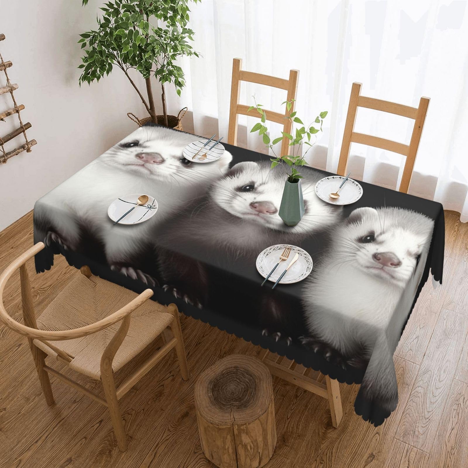 Fodpand Black Ferrets Tablecloths For Rectangle Tables 72 X 54 Inches - Reusable And Washable Table Clothes Decorative Table Cover For Dining Tables, Buffet Parties, Wrinkle Resistant