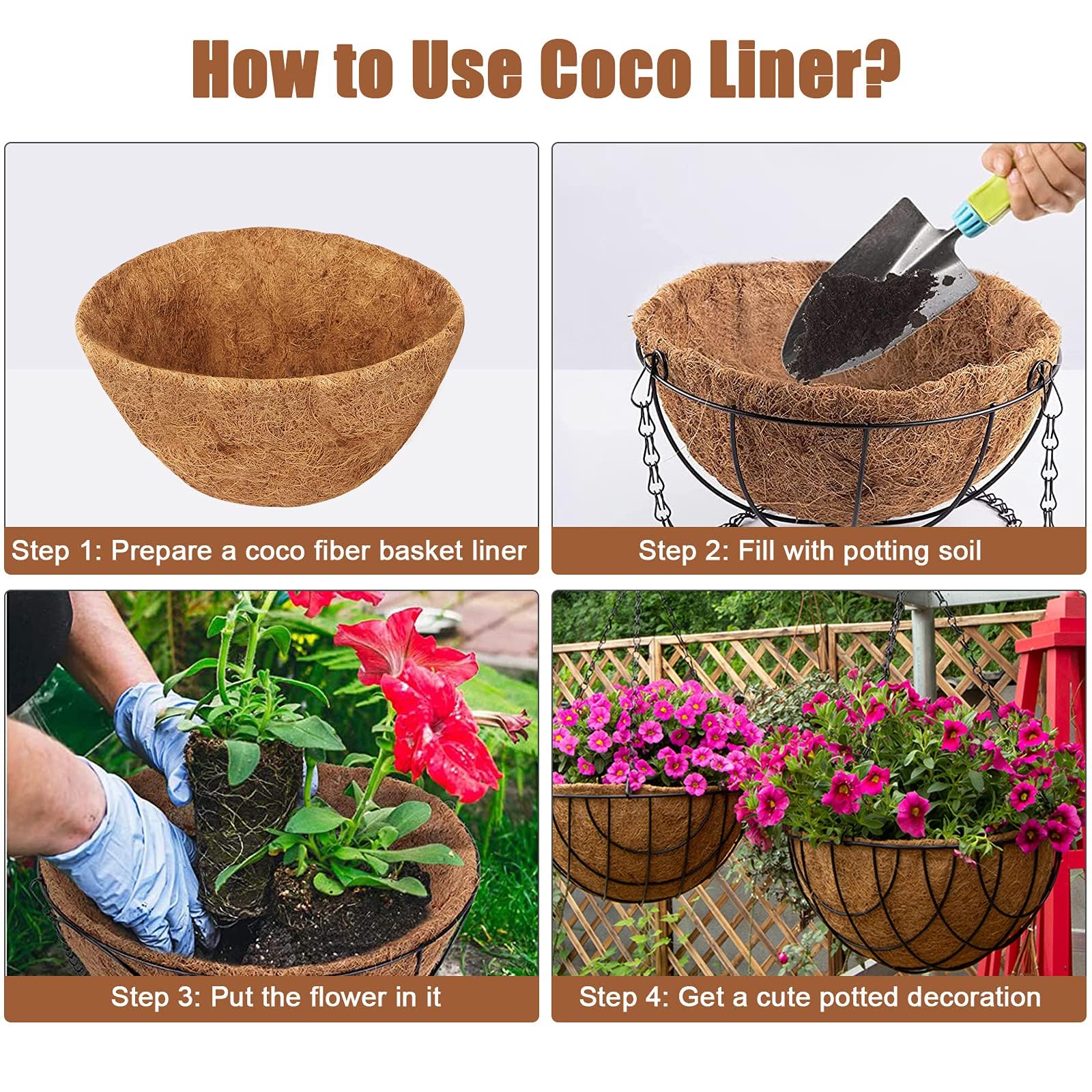 EEEKit Round Hanging Basket Liners: 3PCS 12 Inch Natural Coco Fiber Liners | Wat