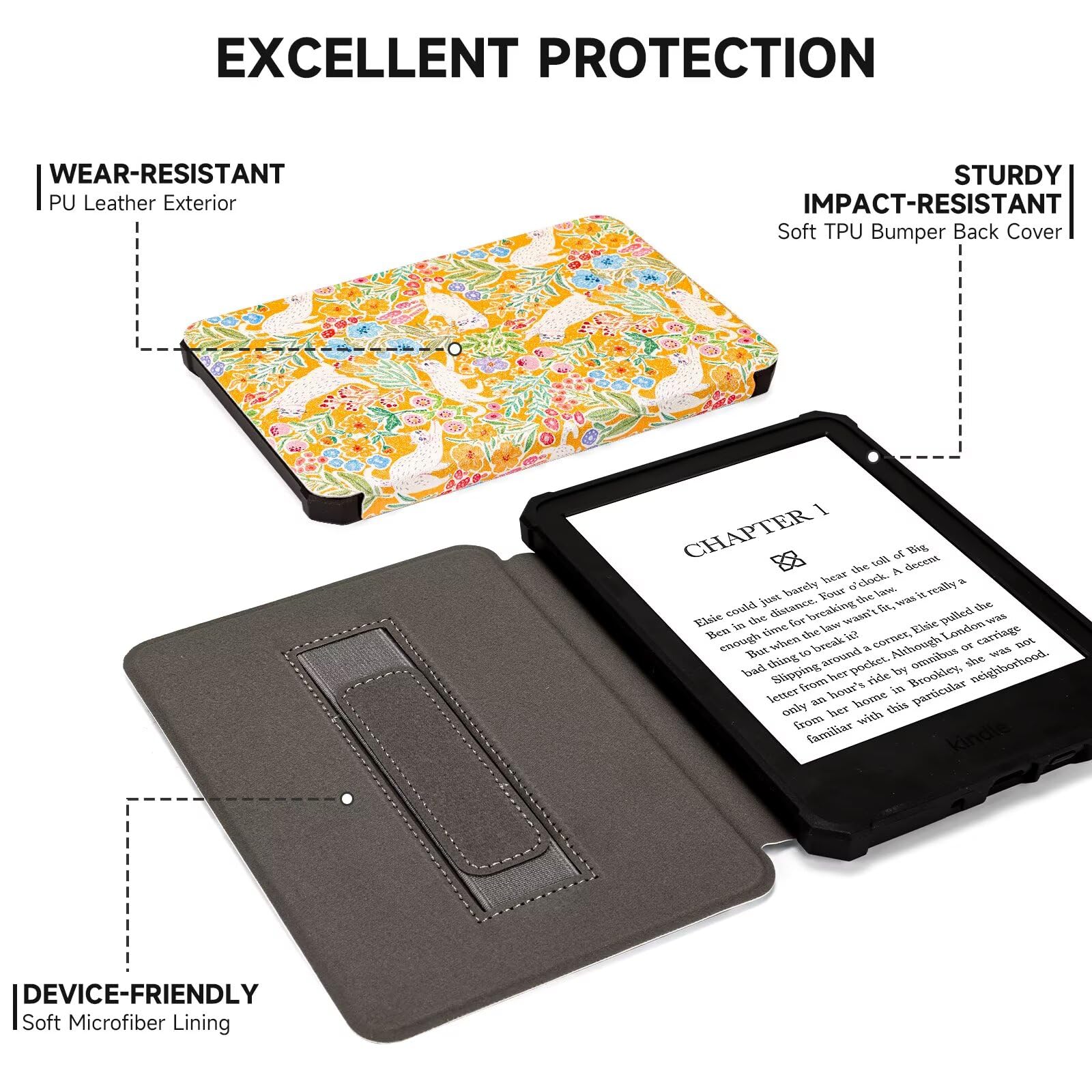 Fancity Étui pour Kindle 11{^>e<^} génération version 2022 de 6", étui souple en cuir synthétique avec dragonne, fonction veille/réveil automatique intelligente pour Kindle 11{^>e<^} génération 2022,