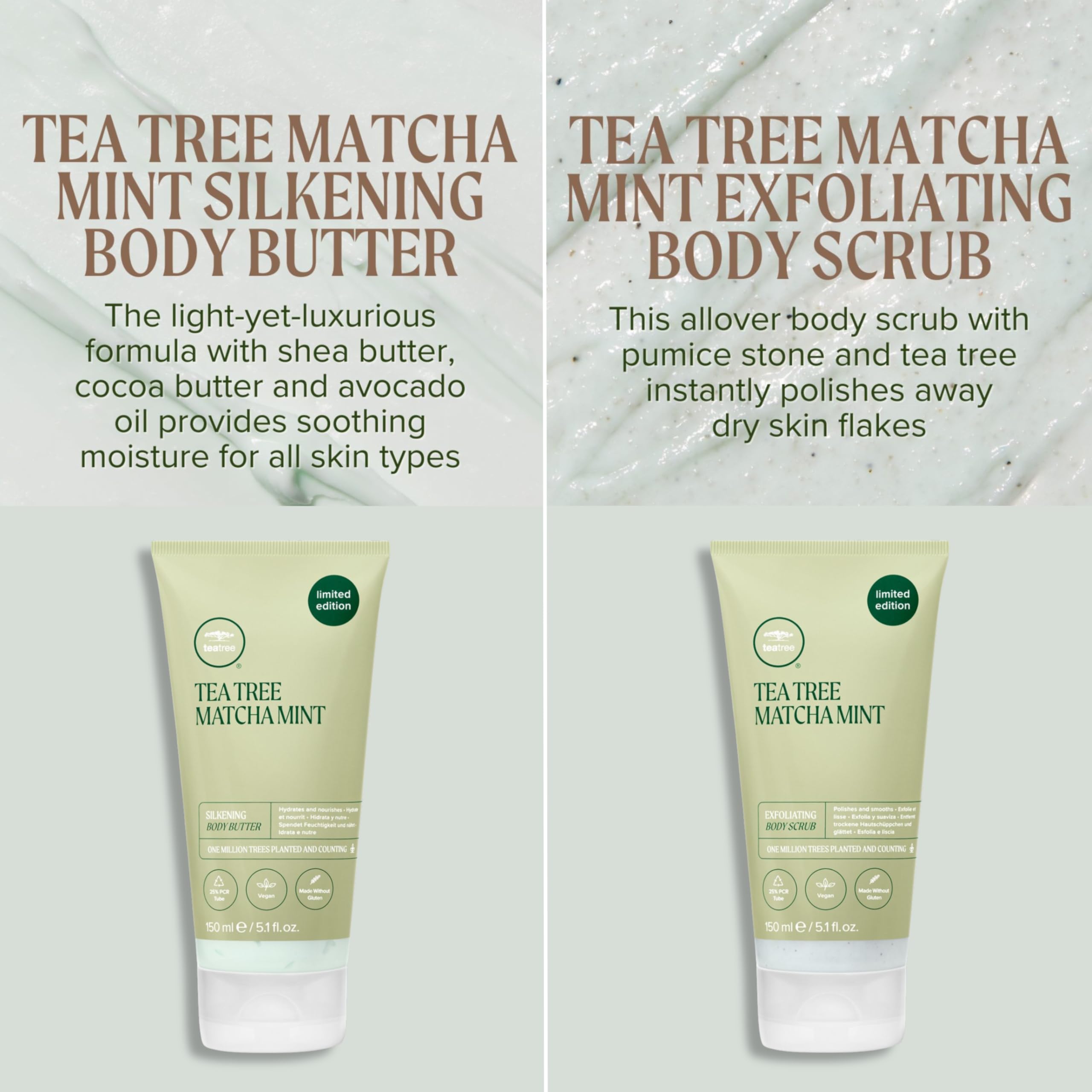 Tea Tree Matcha Mint Body Care Duo, Body Scrub + Body Butter, For All Skin Types, Especially Dry Skin