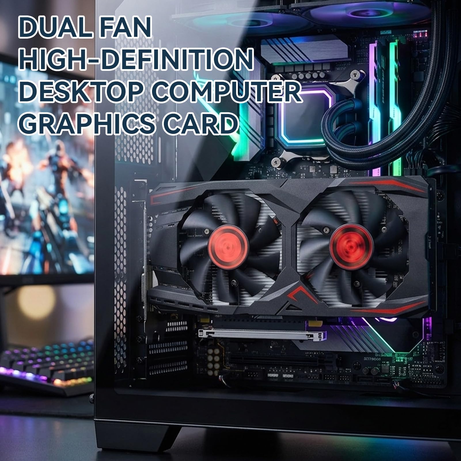 HERCHR Carte Graphique vidéo PC, 6 Go GDDR5 192 Bits Double Ventilateur PCIE 2.0 16X Slot Prend en Charge l'interface multimédia DVI VGA HD Carte vidéo de Jeu pour Ordinateur de Bureau