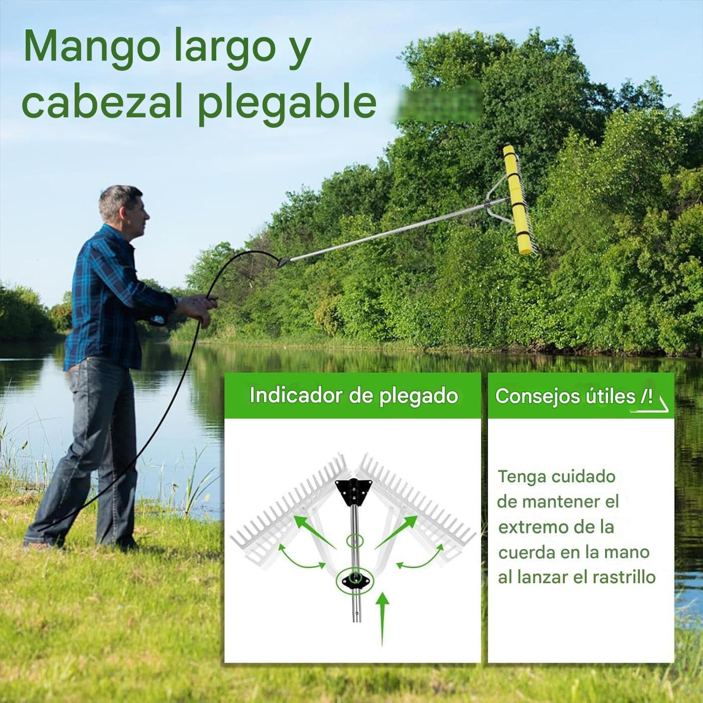 Robusto Rastrello per Laghetto Rastrello Per Erbacce Lacustri | Attrezzatura per Rimozione Alghe Stagno, Strumento Galleggiante per Giardini e Spiagge