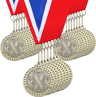 30 Pcs Ribbon Awareness Medals Breast Cancer Awareness Ribbon Gifts 2" Domestic Violence Trophy Medal with Neck Ribbons for Women Girl Charity Recognition, Survivor Movement