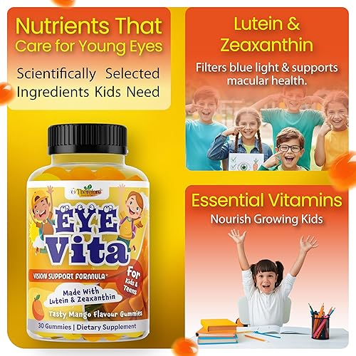 Miniatura 5 de Vitaminas para los ojos para niños, gomitas de salud ocular para niños y adolescentes, gomitas de luteína de 12 mg con zeaxantina, 30 gomitas