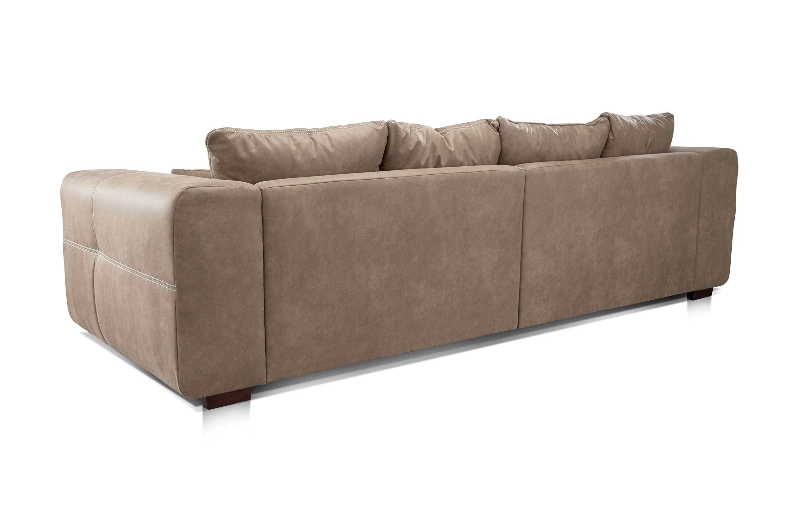 CAVADORE Big Sofa Mavericco/XXL Love Seat dal design moderno in effetto pelle, con cuscini per lo schienale e cuscino decorativo, 287 x 69 x 108 cm (L x A x P), microfibra beige