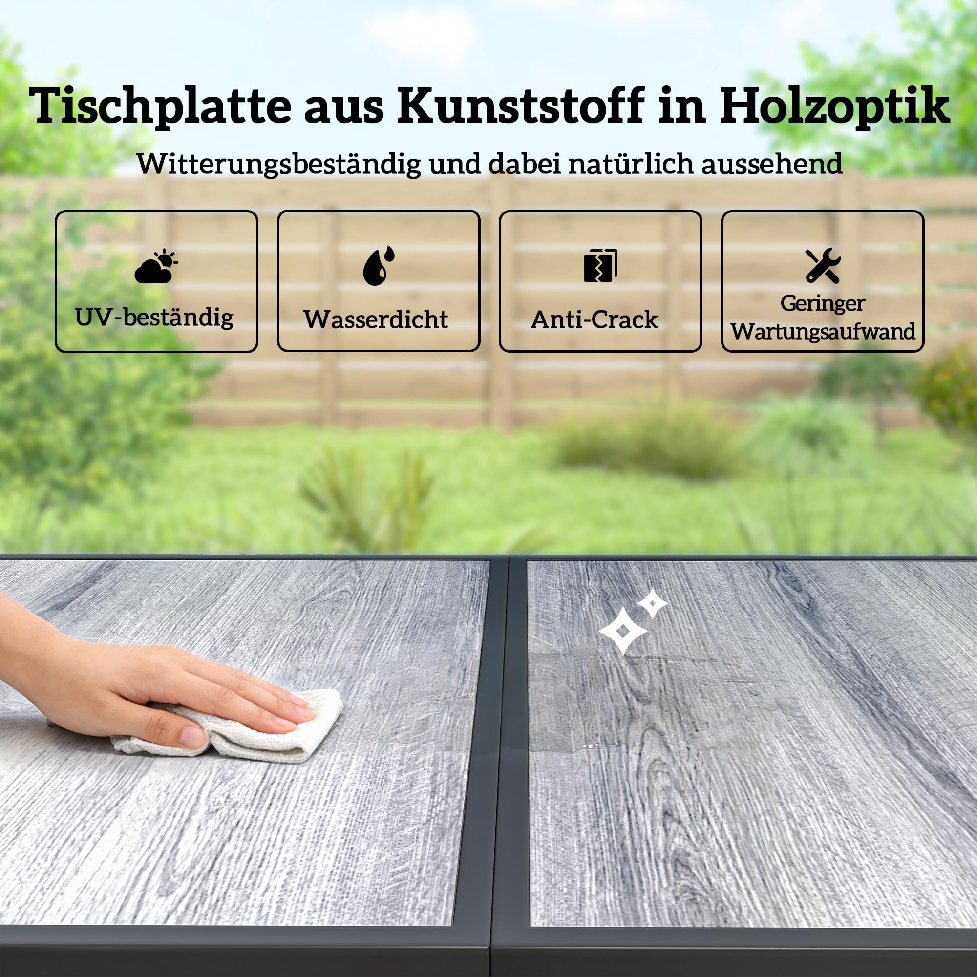 Outsunny Gartenmöbel Set mit 6 Atmungsaktiven Stühlen 150x80cm Schwarz | Sitzgruppe, Tisch, Holzoptik Stahlrahmen, Wetterfest, Essgruppe, Gartenset, Gartengarnitur, für Garten Balkon Terrasse