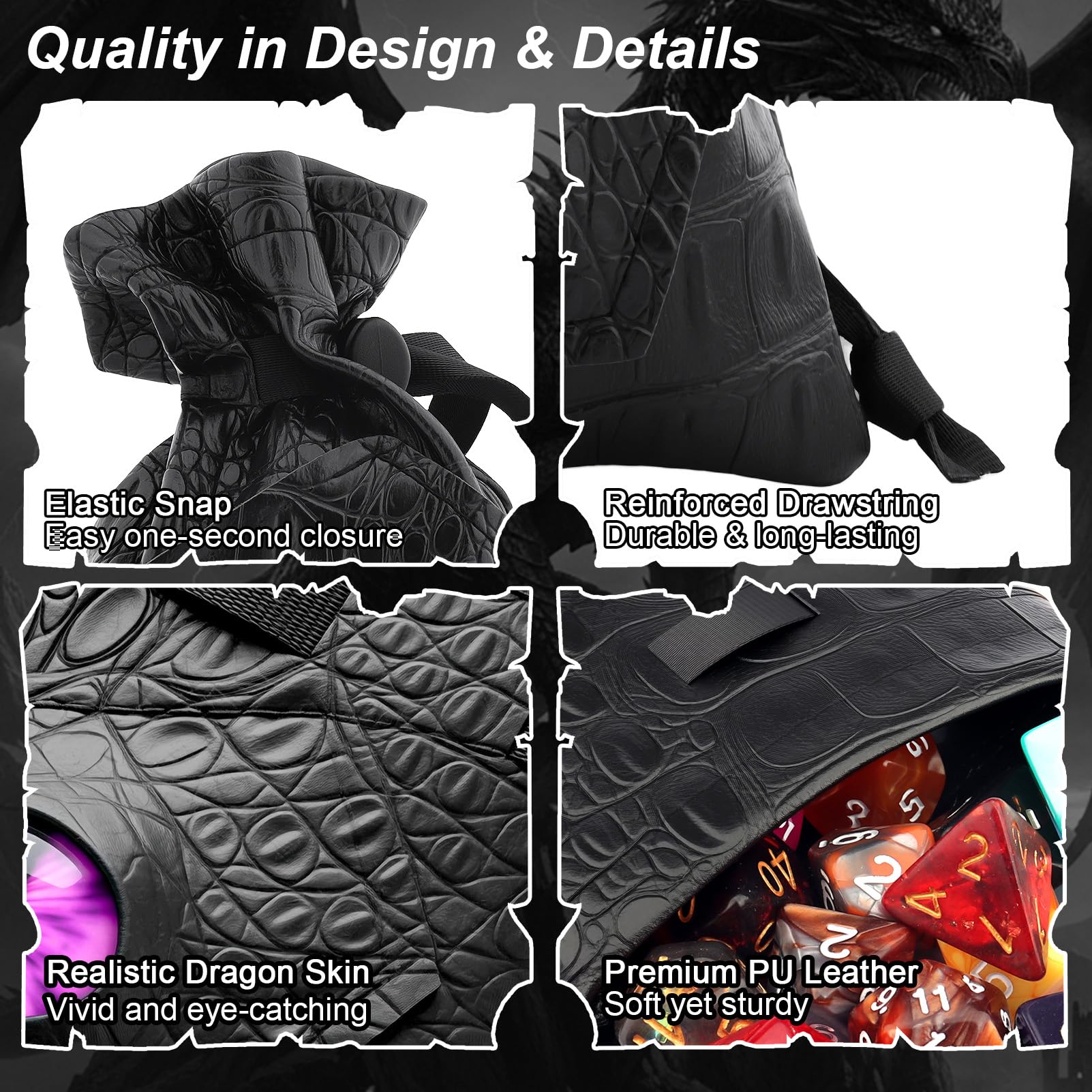 Haxtec Sac à dés dragon en cuir synthétique avec œil de dragon 3D, petit sac à cordon de serrage pour donjons et dragons, cadeau D&D pour les amateurs de dragons, brevet D893867