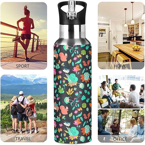 Miniatura 5 de Playful Woodland Animals - Botella de agua aislada colorida de 32 onzas, sin BPA, con popote a prueba de fugas