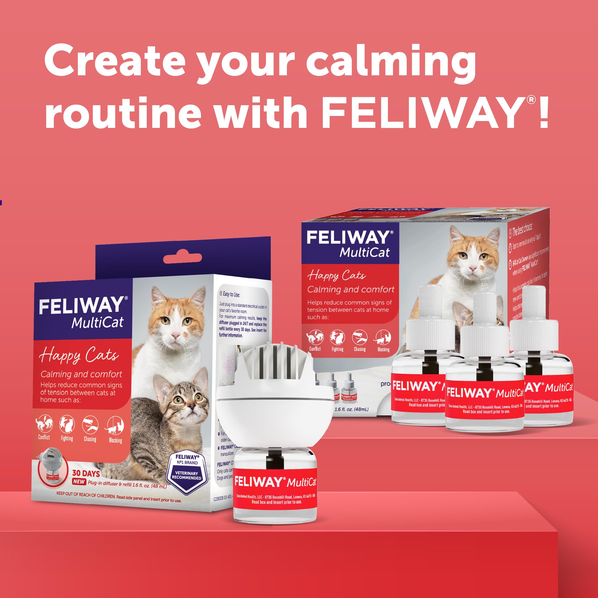 CEVA Animal Health FELIWAY MultiCat Lot de 3 phéromones apaisantes 30 Jours