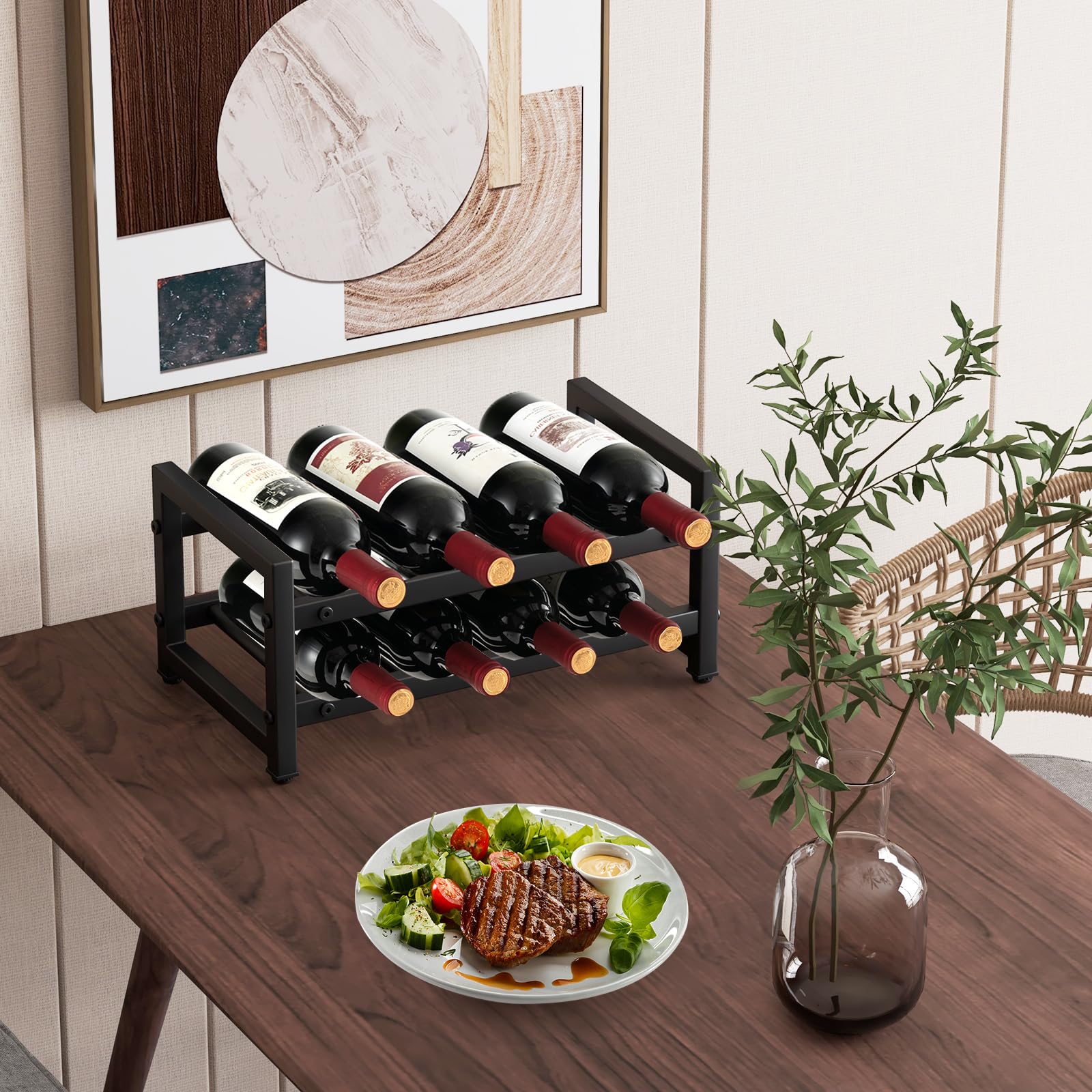 Étagère à Vin Moderne En Métal à 2 Niveaux Avec Support Pour Verre