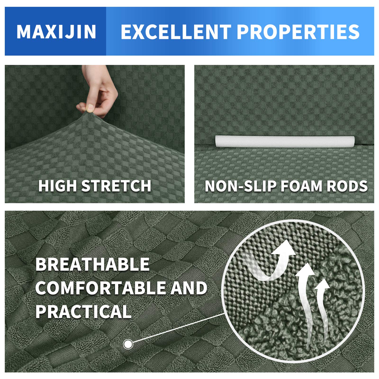 MAXIJIN Fodere per divani più recenti per 3 posti, fodera per divano jacquard elasticizzata per cani Fodere per mobili in 1 pezzo elastiche per animali domestici (3 posto, Army Green)