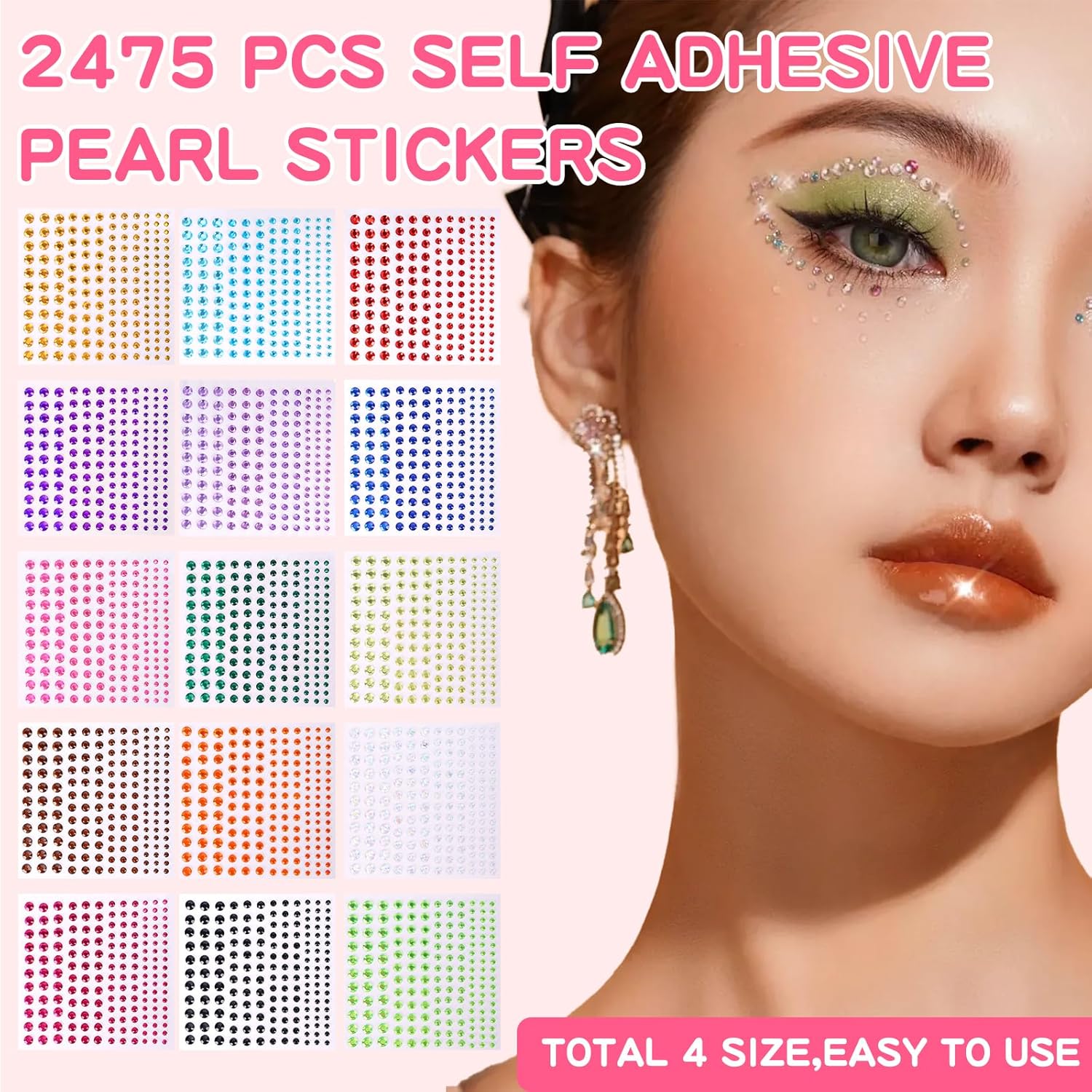 Rhinestone Stickers, 2475 PCS Self Adhesive Diamond Sticker in 4 Size 15 Colors, Gem Stickers for Face, Body Art, Crafts, Hairs, Nail, DIY Decorations, Bling Stick on Jewels for Women, Kids - Image 2