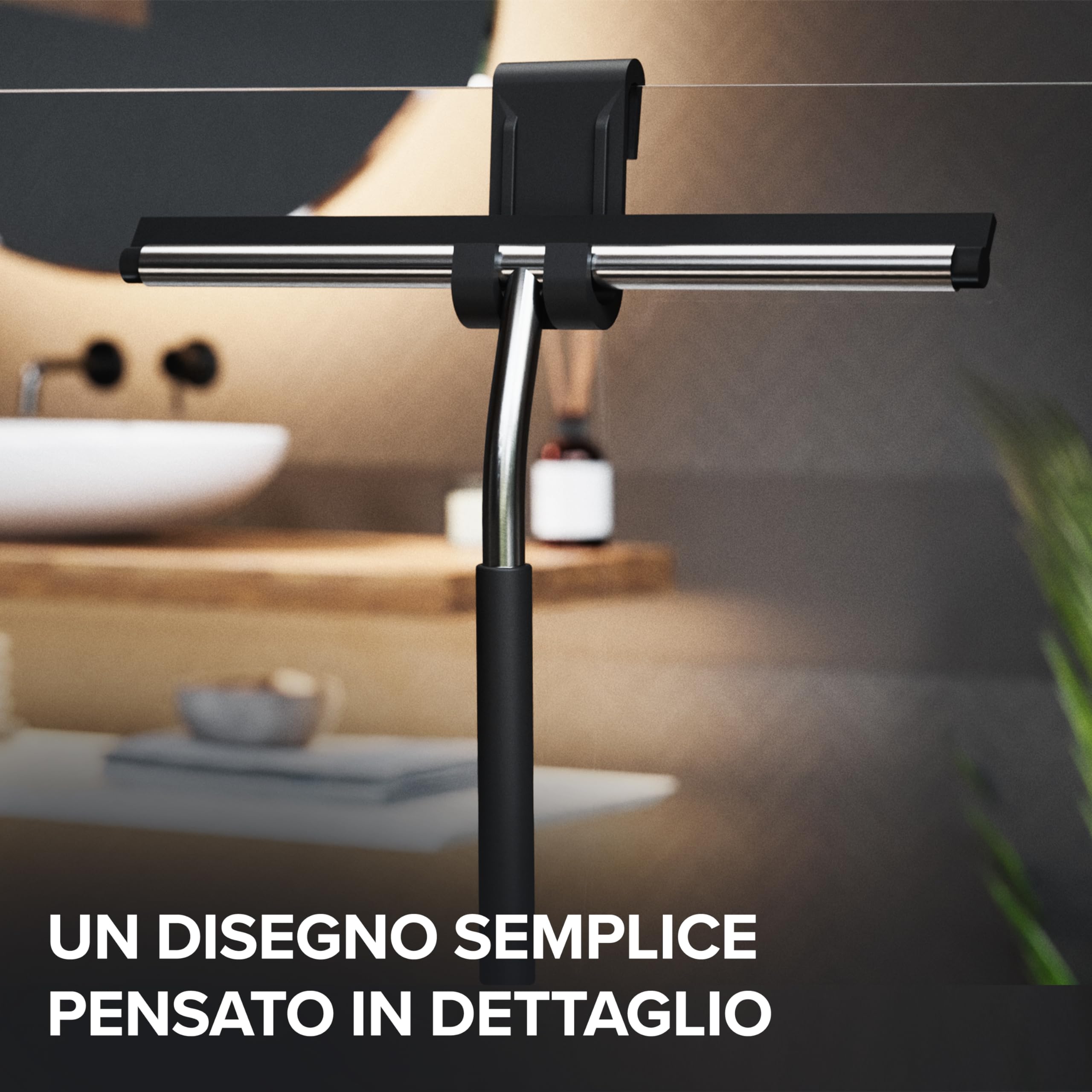 spatola per doccia ovimar Gedser | acciaio inox | nero | labbro spatola sostituibile | larghezza 26,4 cm | per la pulizia delle pareti della doccia o delle finestre - con supporto in gomma flessibile