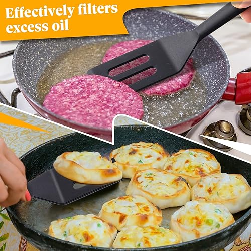 Miniatura 6 de 3 espátulas pequeñas de silicona estrecha fina para servir cocina cocina antiadherente acero inoxidable ranurado volteador aleta para huevo crepe