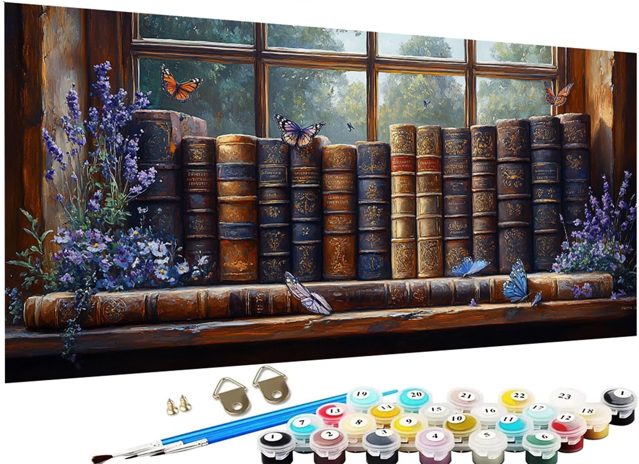 Książka Malowanie według numerów dla dorosłych, DIY Malowanie po numerach Dorosłych, Motyl Paint By Numbers Adult Obraz olejny na płótnie z pędzlami Pigment Akryl, Dekoracja domu 60 x 120 cm (bez
