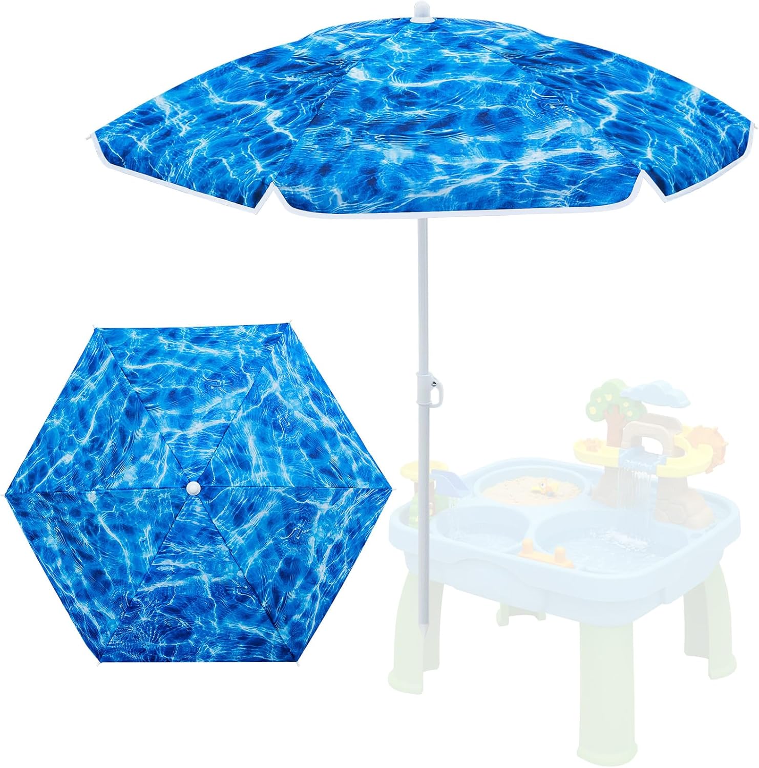 Sweetude Water Table Umbrella (Table Not Included), Kids Seaside Beach Umbrella Picnic Canopy for Summer Toddlers Sand Beach Camping Garden Outdoor Pool Shade Party Supply(Ocean Wave Theme)