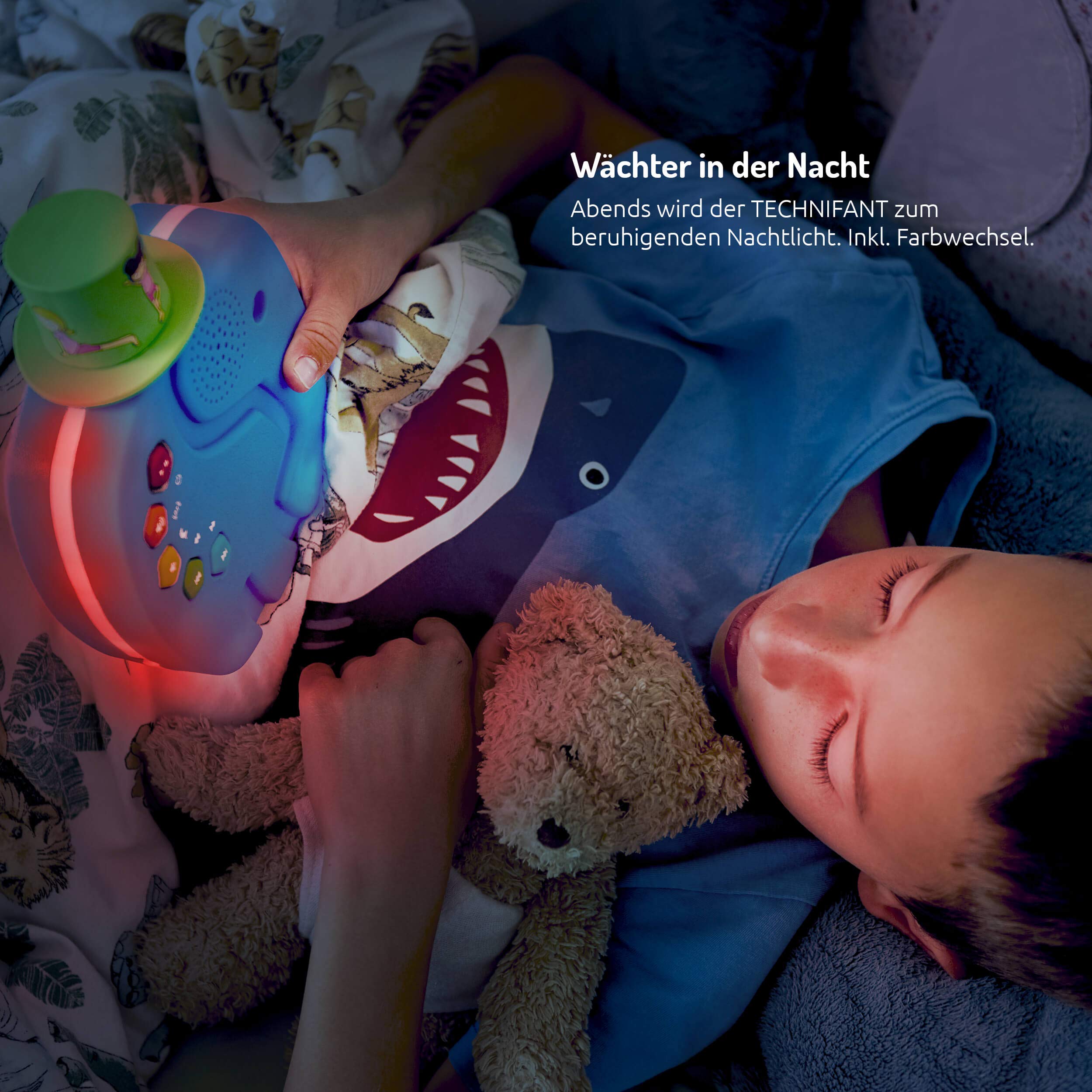 TechniSat TECHNIFANT - Audioplayer und Bluetooth-Lautsprecher für Kinder (inkl. Nachtlicht, mit MP3 bespielbarem Hütchen und leistungsstarkem Akku)