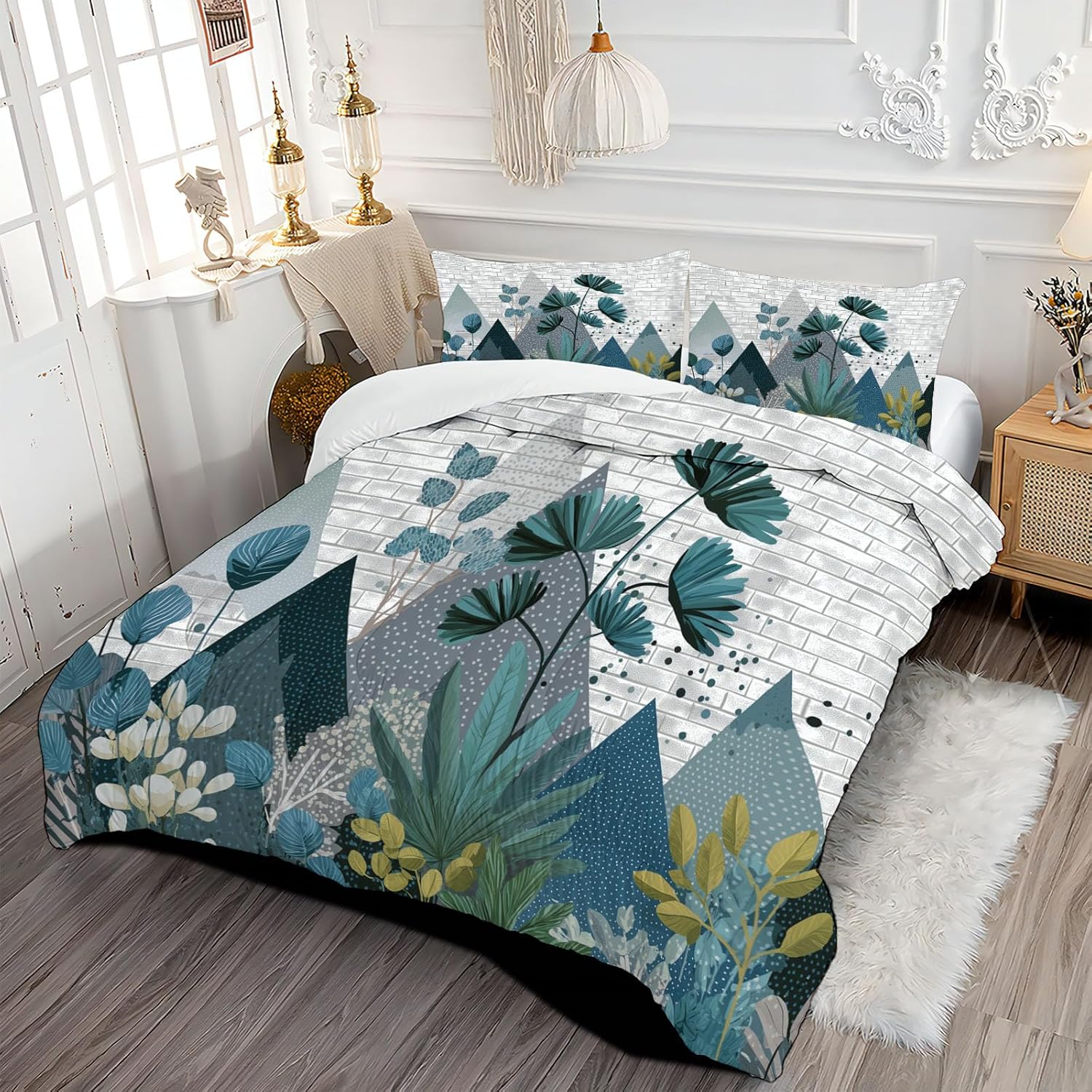 3D Magnolia Comforter Set Full Size Bedding Set Elegant Flowers All Season Down Comforter Printed Quilted with 2 Pillow Shams for Kids, Teens, Adults 80 x 90in Beige