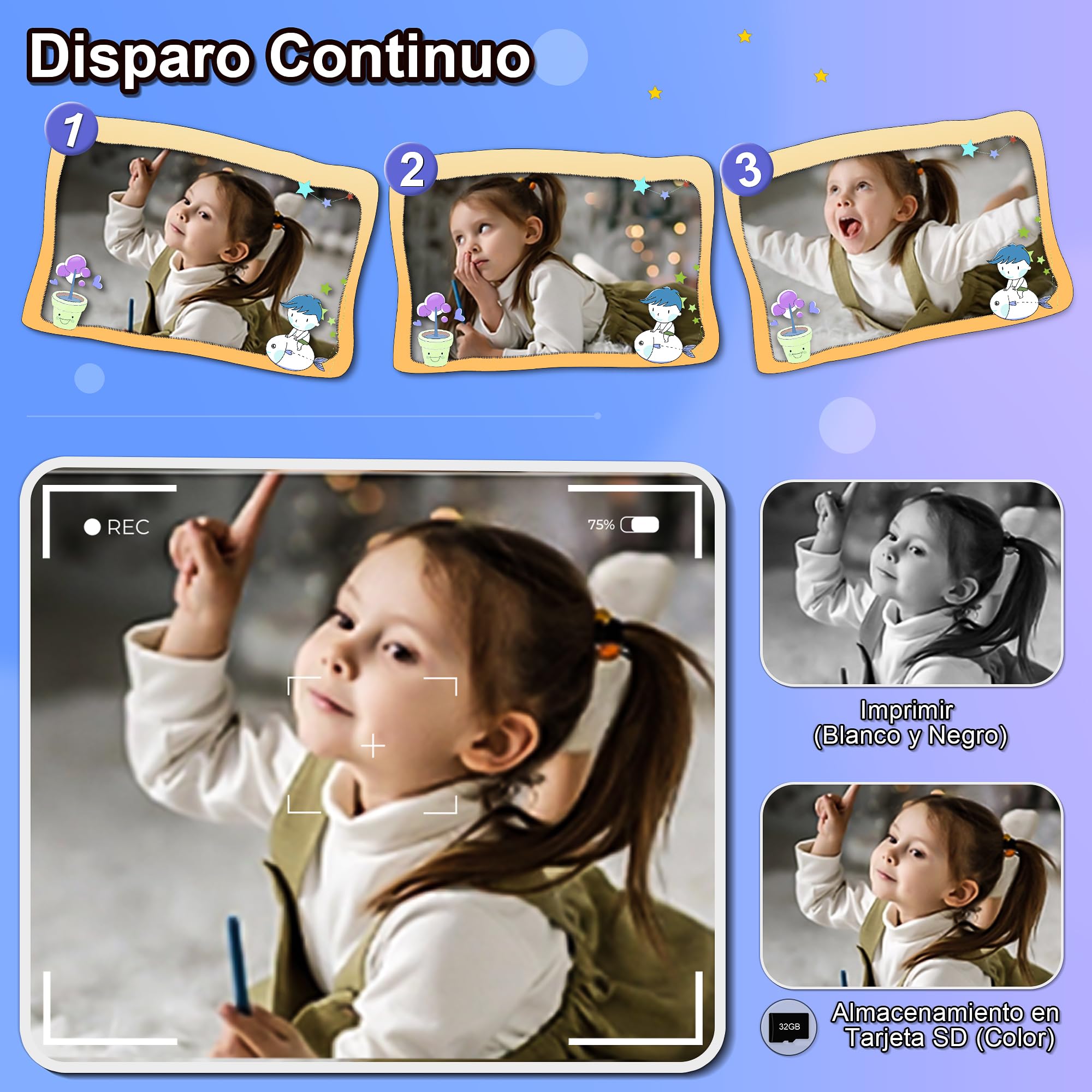 GKTZ Cámara de Fotos Instantáneas - 1080P Camara Fotos Infantil para Niños con Papel Fotográfico de Impresión y Tarjeta de 32G Regalo Juguete Niña 3 4 5 6 7 8 9 10 11 12 Años (Violeta)