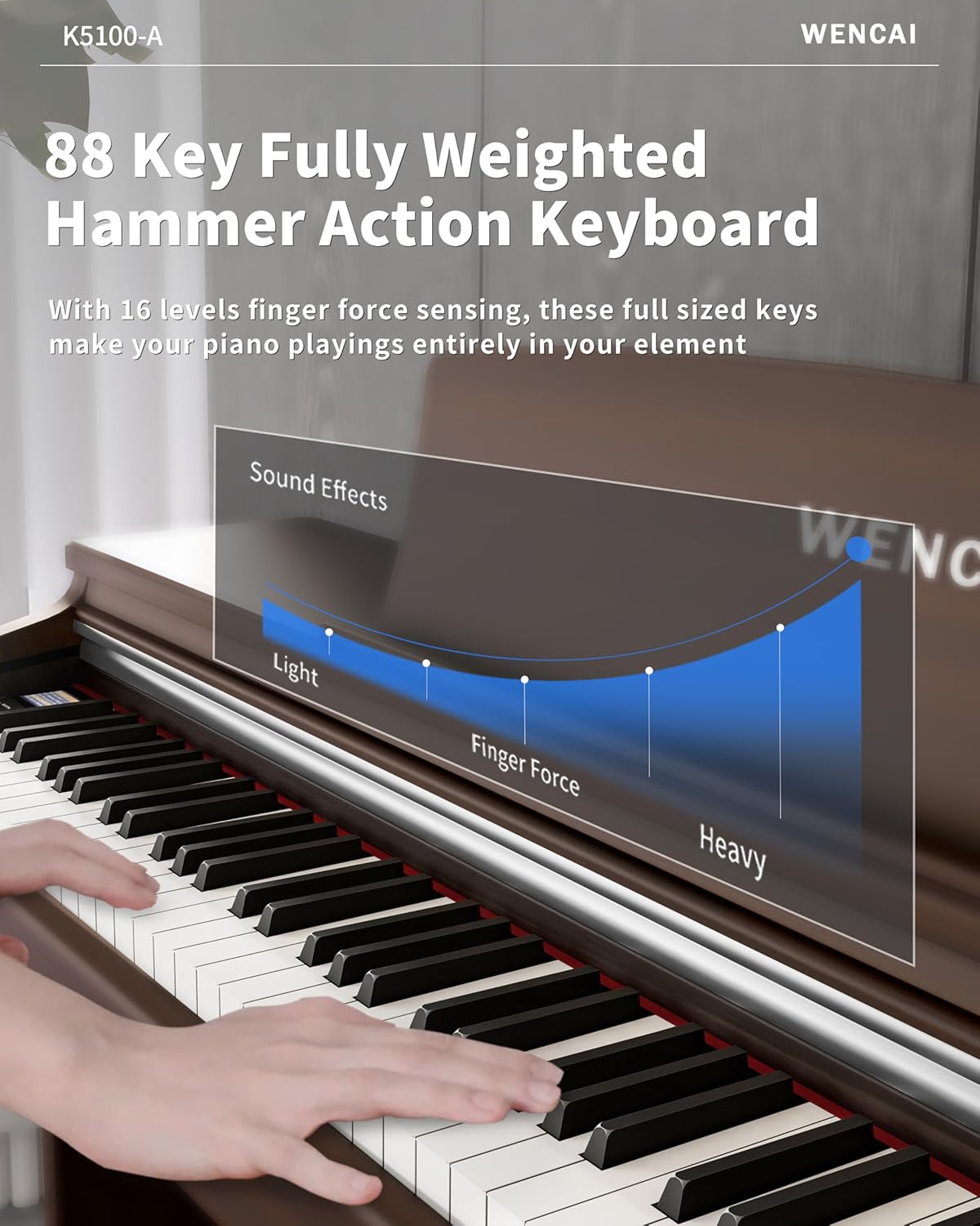 WENCAI 88 Keys Digital Piano Hammer Action Weighted Keyboard Piano, Full Size Upright Electric Piano, Wooden Electronic Piano for Beginner Professional, MIDI-USB Support, 3 Pedals, Sub Brown