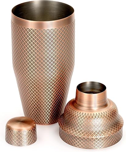 Miniatura 2 de Barfly Juego de coctelera japonesa de 3 piezas con entramado de diamante (24 onzas23.7 fl oz), cobre antiguo