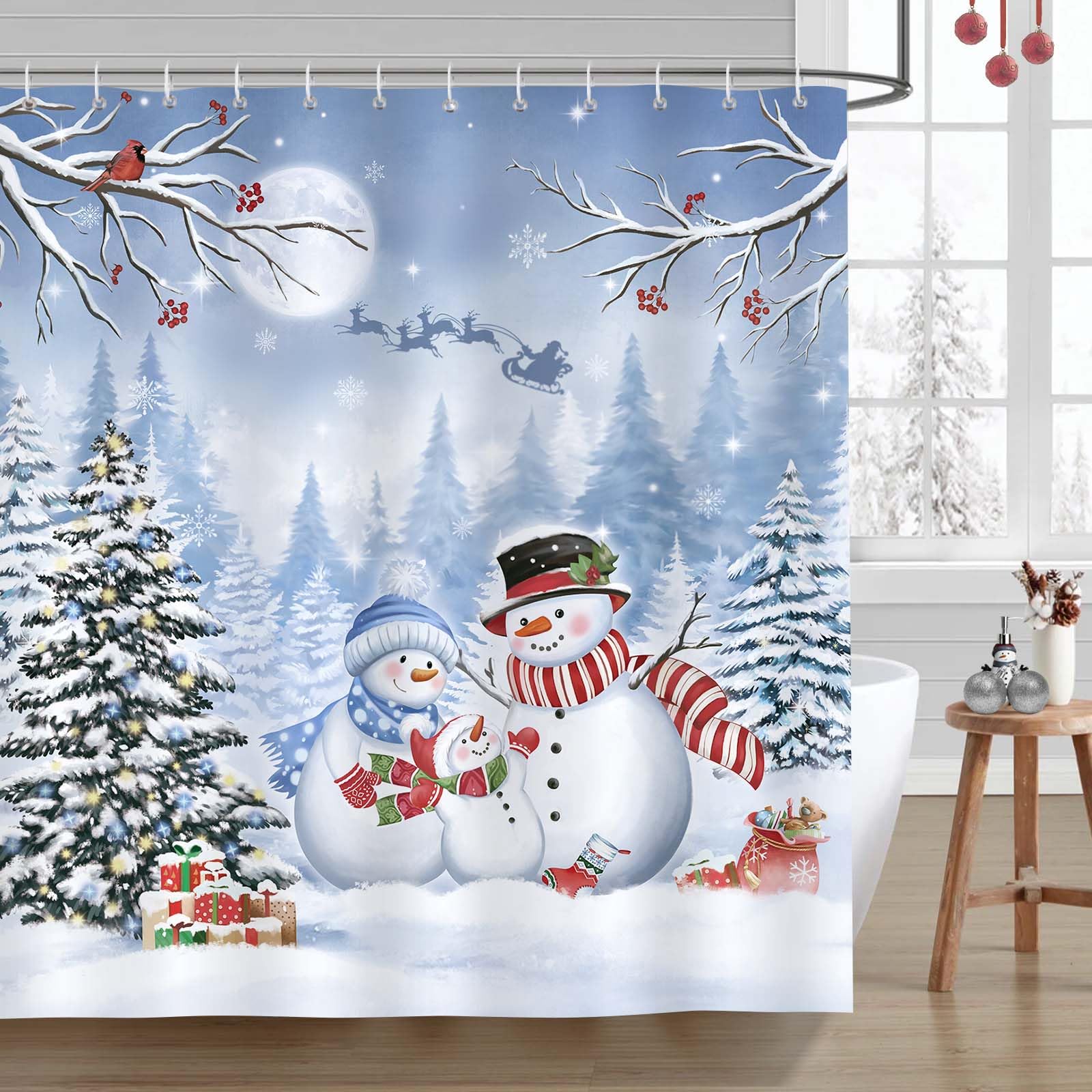 Bonhause Christmas Snowman Shower Curtain