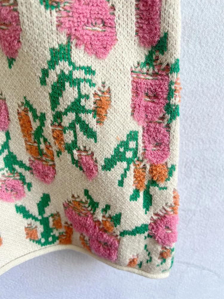 Lunoakvo Women Pink Peach Flower Embroidery Knitted