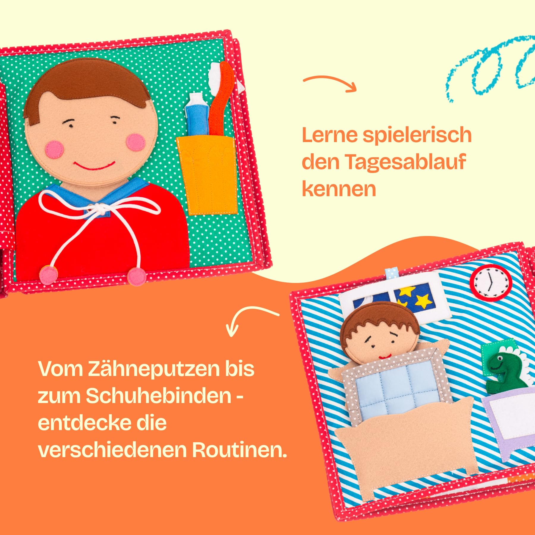 Jolly Designs – Quiet Book Hey Du! – Montessori Spielzeug ab 2 Jahren – Motorik & Sensorik fördern – Handgefertigtes Filzbuch – Lernspielzeug für Kleinkinder – Busy Book für Zuhause & unterwegs
