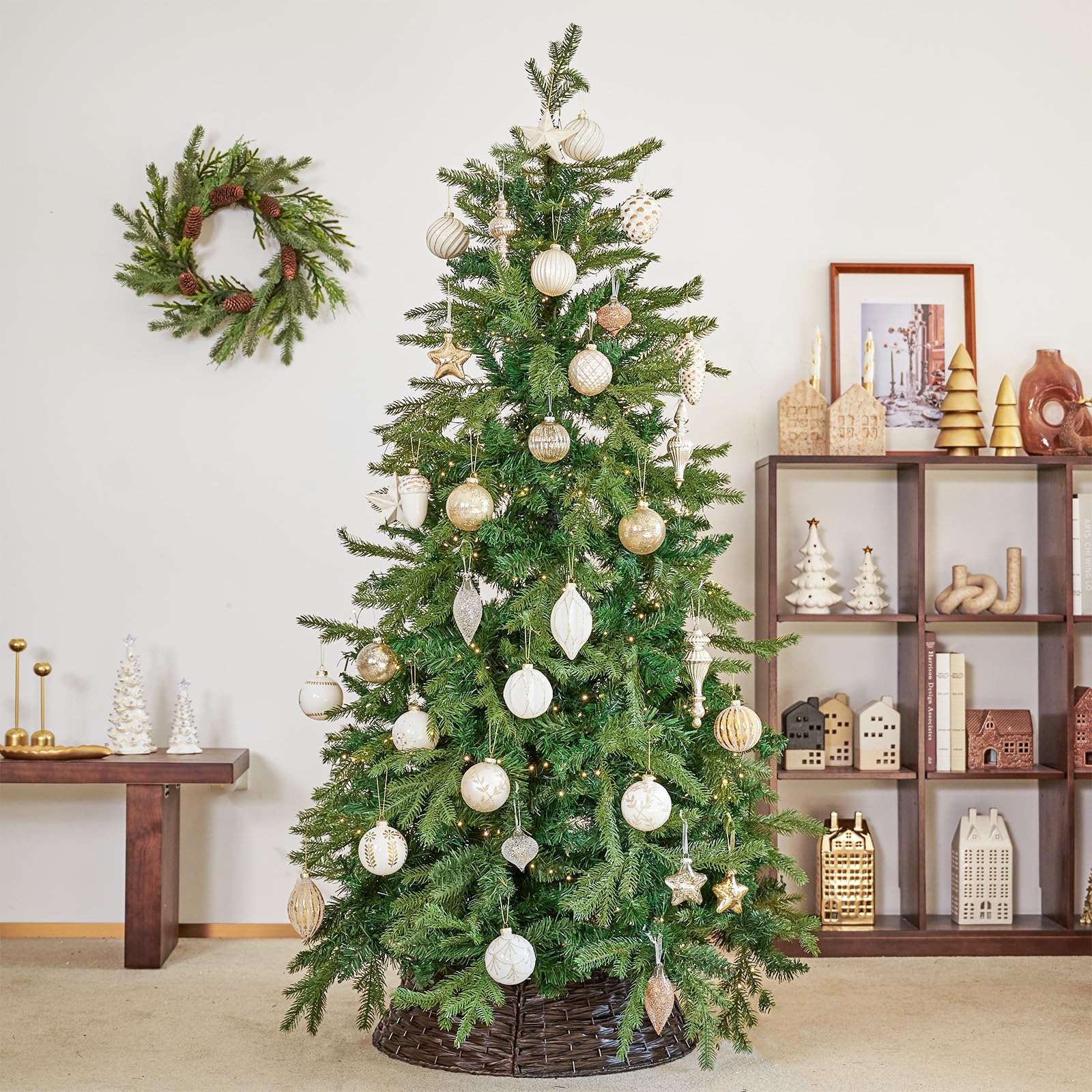 DN DECONATION Weihnachtskugeln Set 12-teilig - Weiß Gold Vintage Glaskugeln