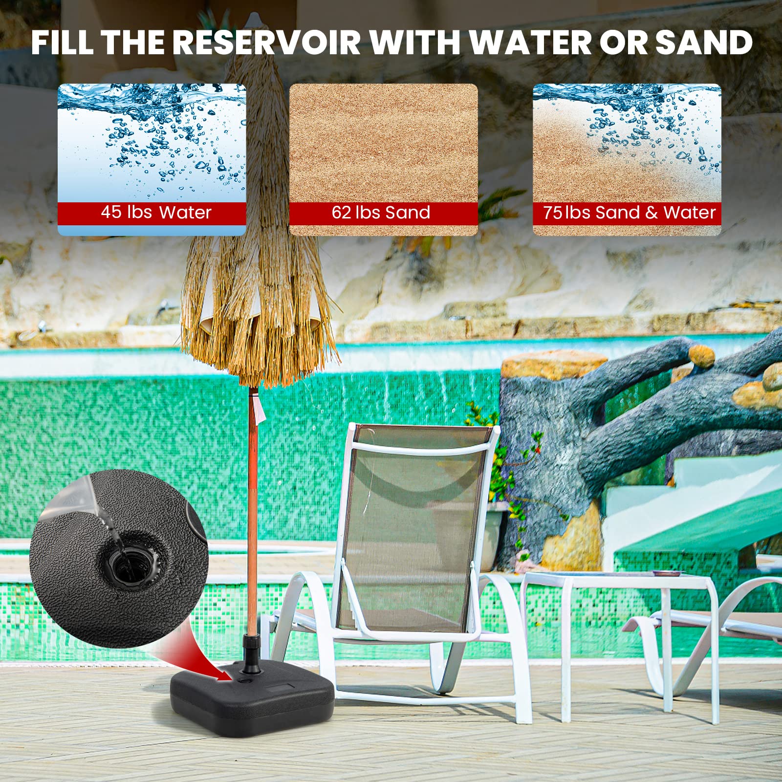 Giantex 75 lbs Fillable Umbrella Base, Water Sand Filled Umbrella Stand with Built-in Handle for 1.5