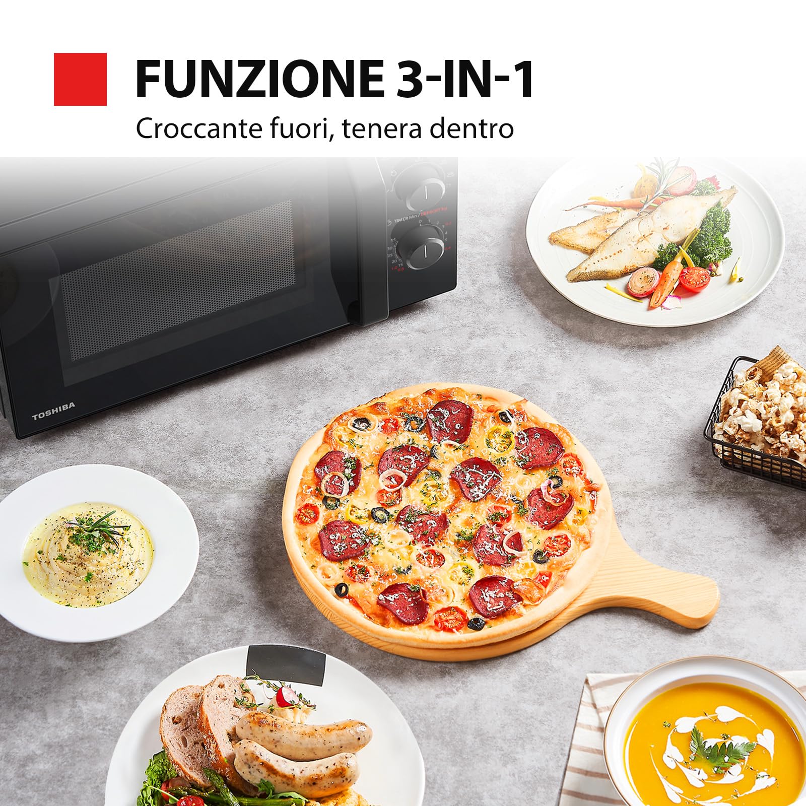 Toshiba MW2-MG20P(BK) 3-en-1 Four Micro-ondes Grill Combiné, 20 L, 5 Niveaux de Puissance Réglables, Minuteur, 800 W, Grill 1000 W, Noir